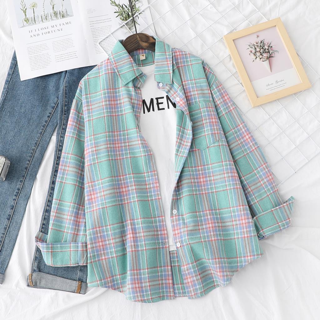 Marca casual camisa xadrez de flanela feminina 2023 outono nova boutique senhoras blusa solta e topos feminino camisas de manga longa roupas