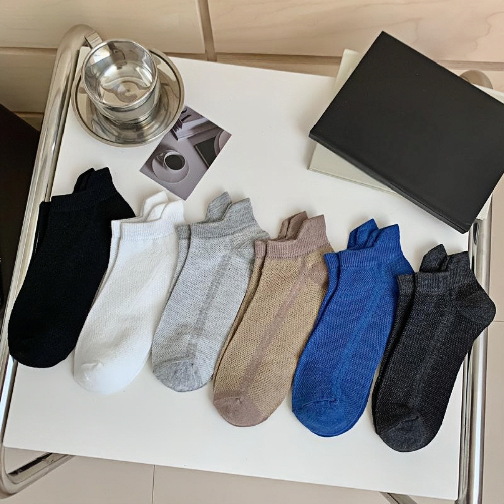 6/12 Pairs Men's summer solid color shallow mouth socks, mesh breathable short socks, do not fall off the heel thin short socks