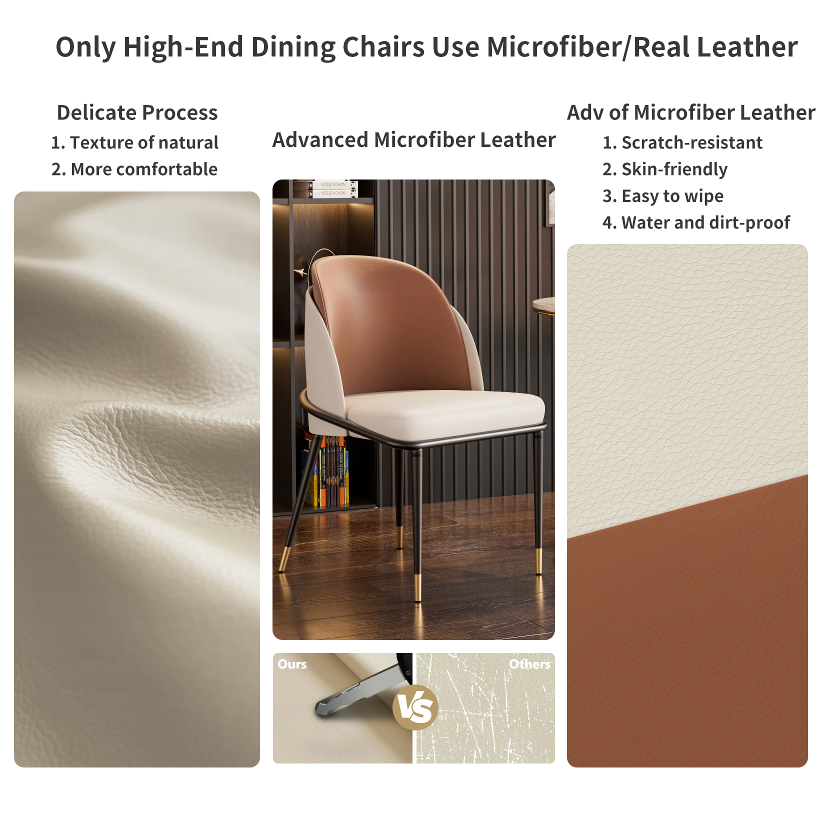 Juego de 2 sillas de comedor, sillas de comedor de piel sintética, sillas de comedor modernas acolchadas y tapizadas, sillas de maquillaje de cocina de madera con respaldo