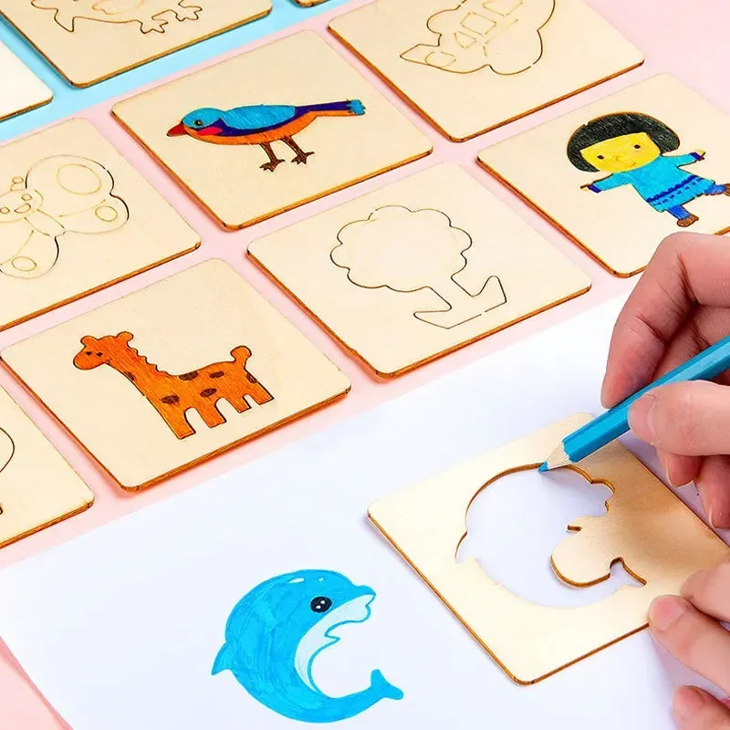 ใหม่ 20/32 ชิ้นเด็กชุดของเล่น DIY ภาพวาดแม่แบบหัตถกรรมไม้การศึกษาสําหรับเด็กอุปกรณ์วาดภาพ