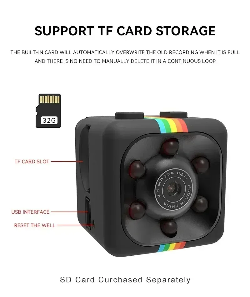 SQ11 Mini-Kamera: 1080P HD, IR-Nachtsicht, direkte Aufnahme, kompakte Überwachungs-Webcam