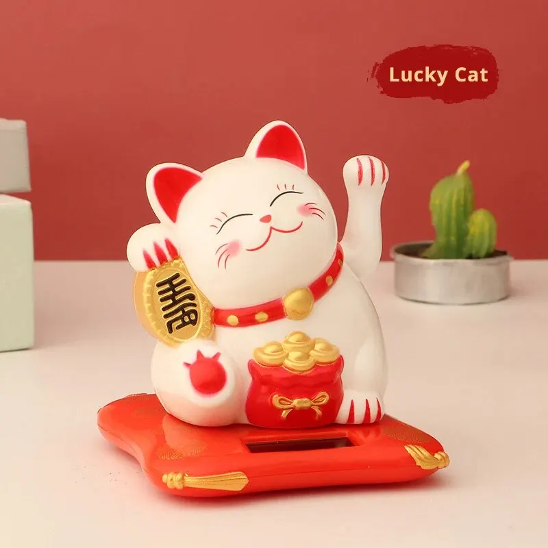 1-10PCS Lucky Beckoning Cat Solar Powered Waving Wealth Good Fortune Awaits Solar-Powered Ornaments For Home, Office, And C