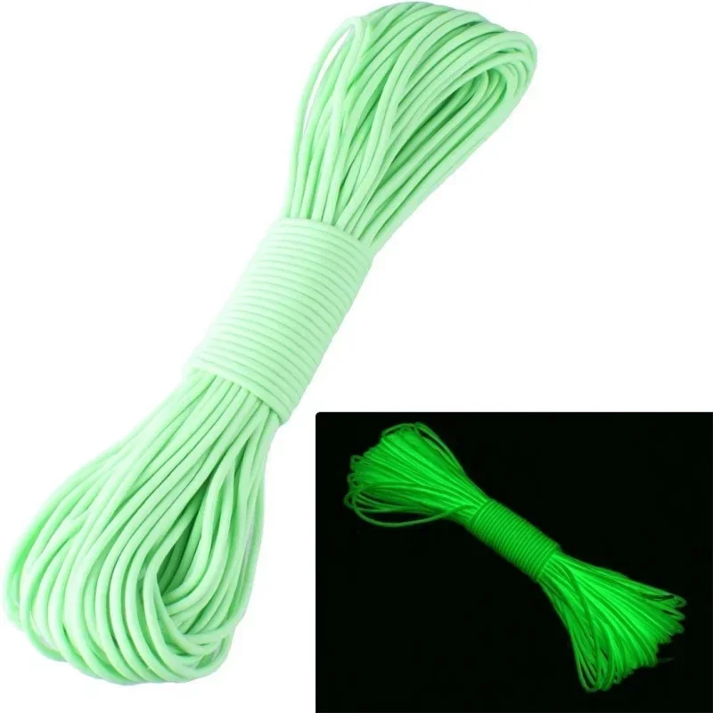 빛나는 로프 9 가닥 4mm 형광 Paracord 나일론 550 텐트 코드 야외 낙하산 캠핑 매는 밧줄 어둠 속에서 생존 광선