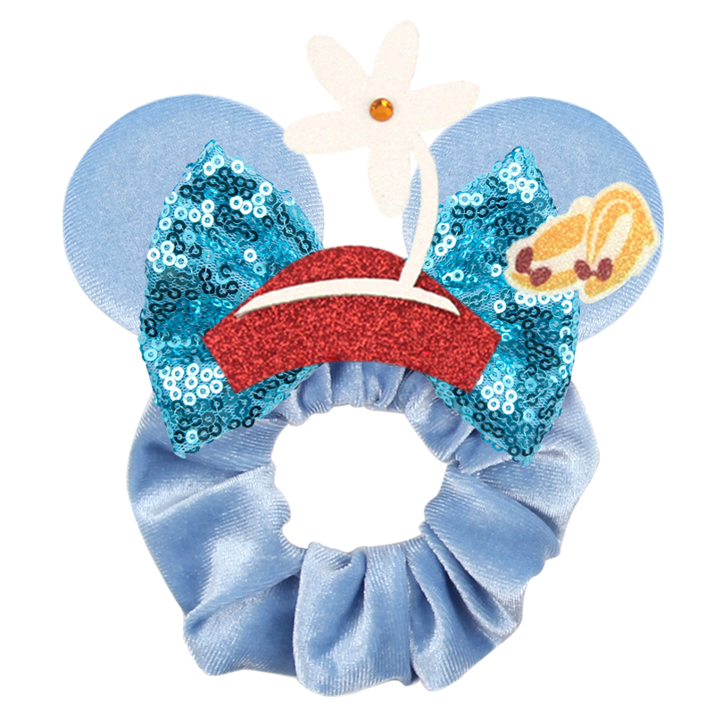 Disney Mouse Ears Scrunchies veludo para mulheres, faixa elástica, rabo de cavalo, arco de lantejoulas, acessórios para cabelo DIY, festa, meninas, crianças, 2023