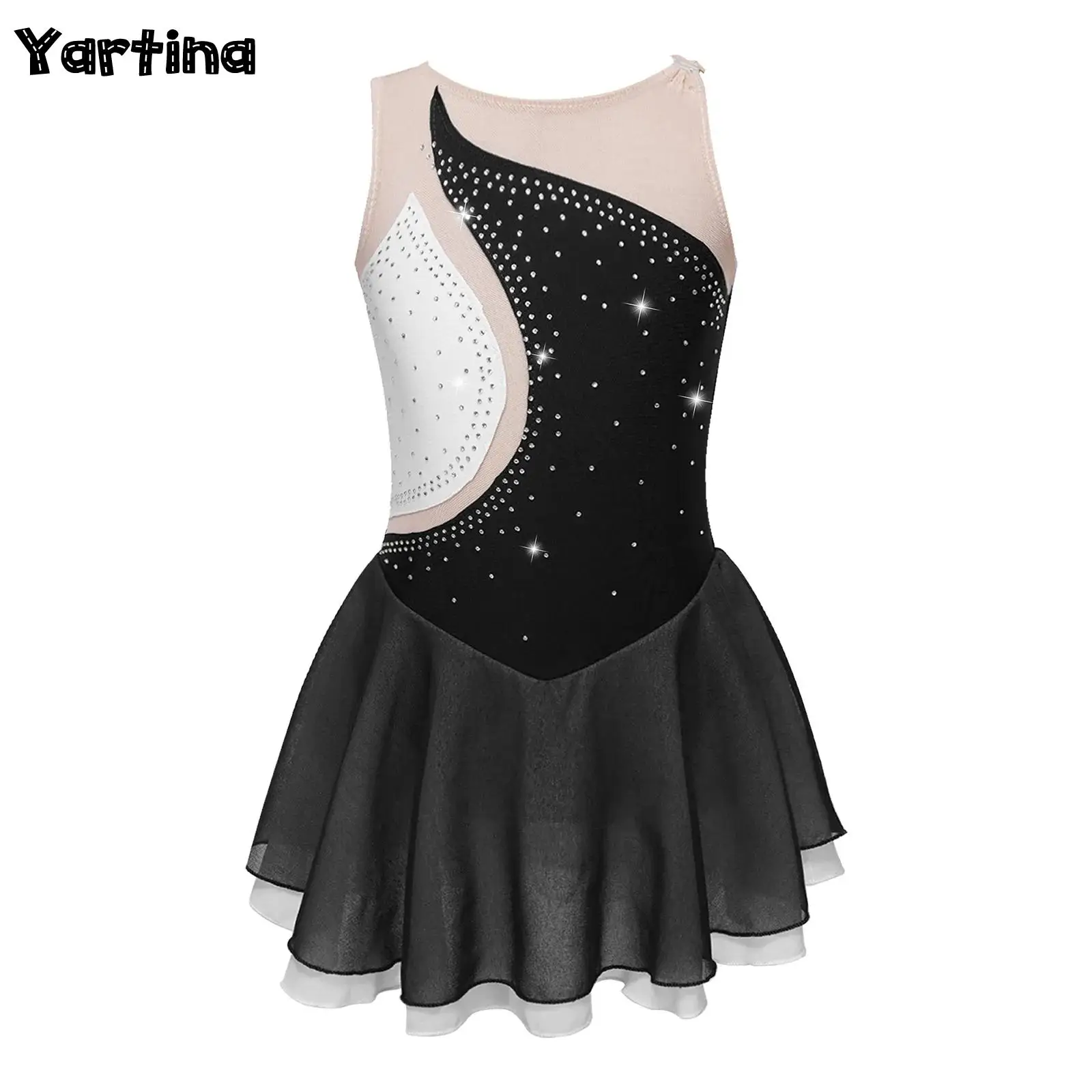 Künstlerisches Eislaufkleid für Kinder, Mädchen, glänzender Strass-Balletttrikot-Körper, lyrisches Tanzkostüm, Rhythmus, Gymnastik, enger Overall