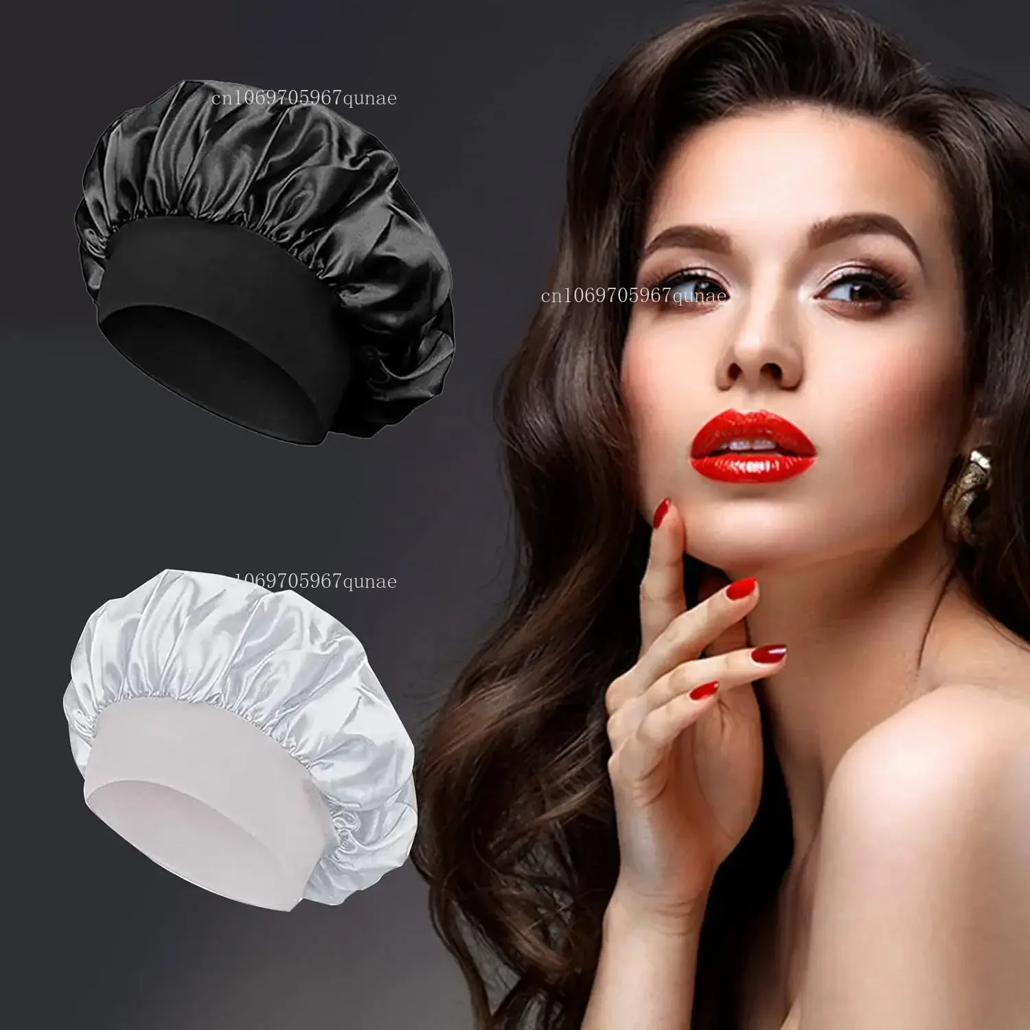 Gorro para dormir de ala ancha y liso de satén elástico alto, gorro con banda elástica para la cabeza Unisex, gorro para el cuidado del cabello, gorro para dormir de noche