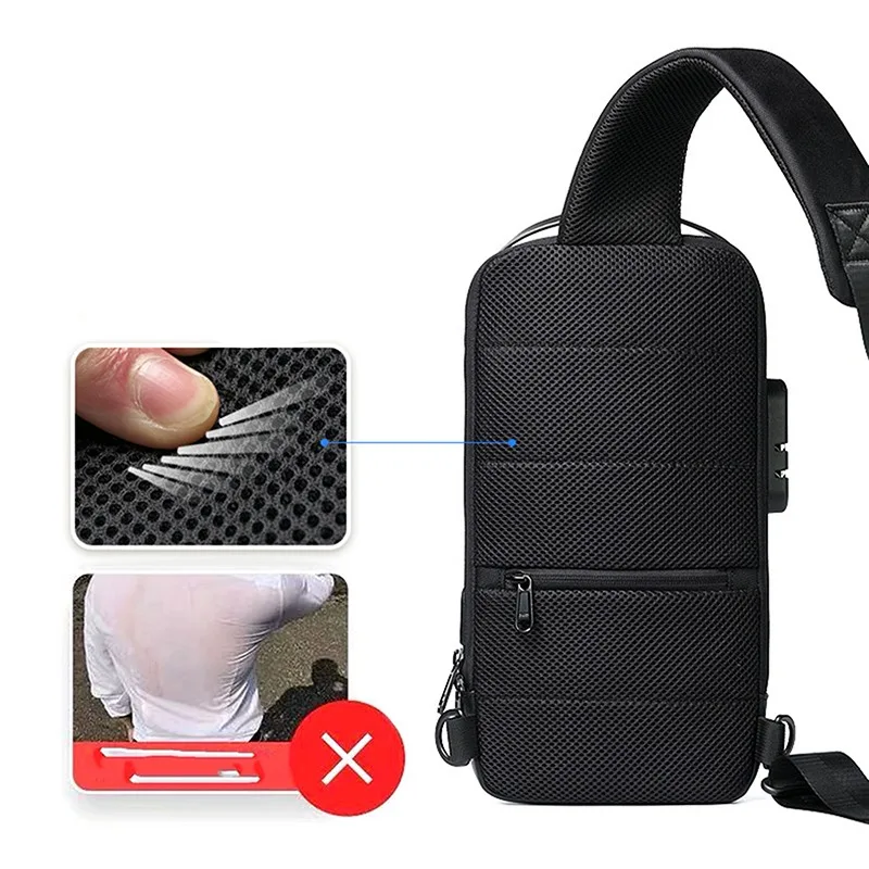 メンズ USB クロスボディバッグ盗難防止ショルダーバッグ防水オックスフォードウエストバッグ多機能ショートトラベルメッセンジャーチェストパック
