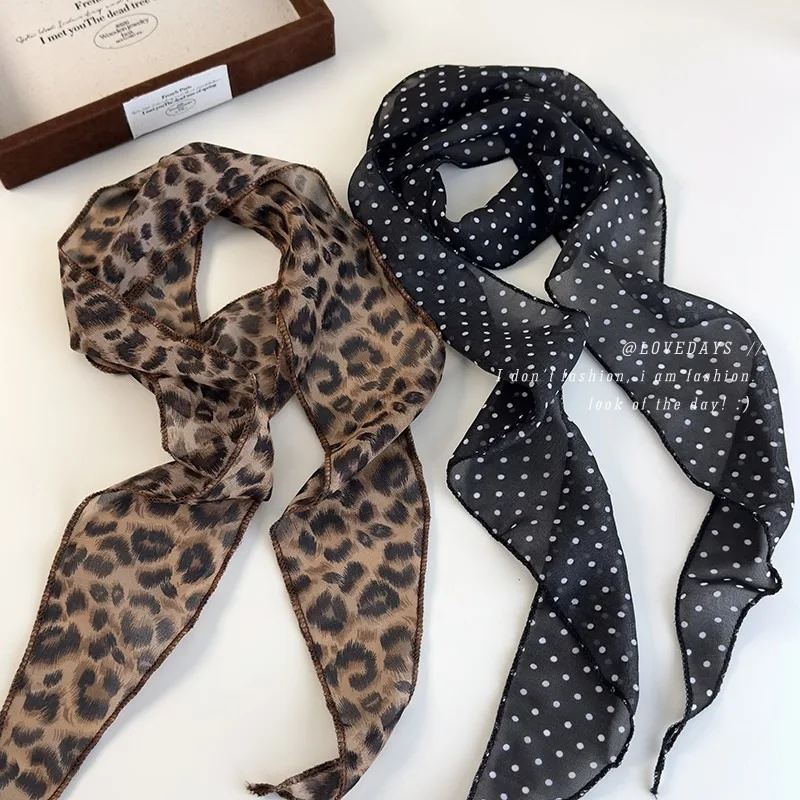 K-Style Animal Print Polka Dot Scarf Belt Boho Hair Band TikTok Viral Spring Summer Satin Accessories Luxe Wszechstronny szalik