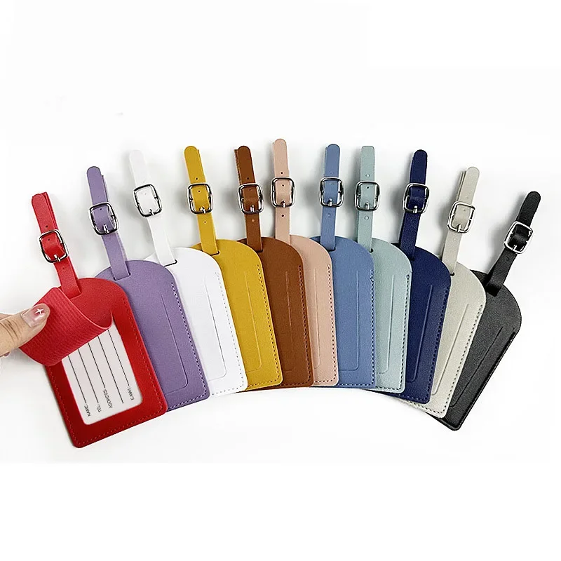 Etiquetas de equipaje de vuelo de cuero PU, accesorios de viaje para vacaciones, tablero de equipaje para hombres y mujeres, soporte de dirección de identificación, etiqueta para maleta, 1 ud.