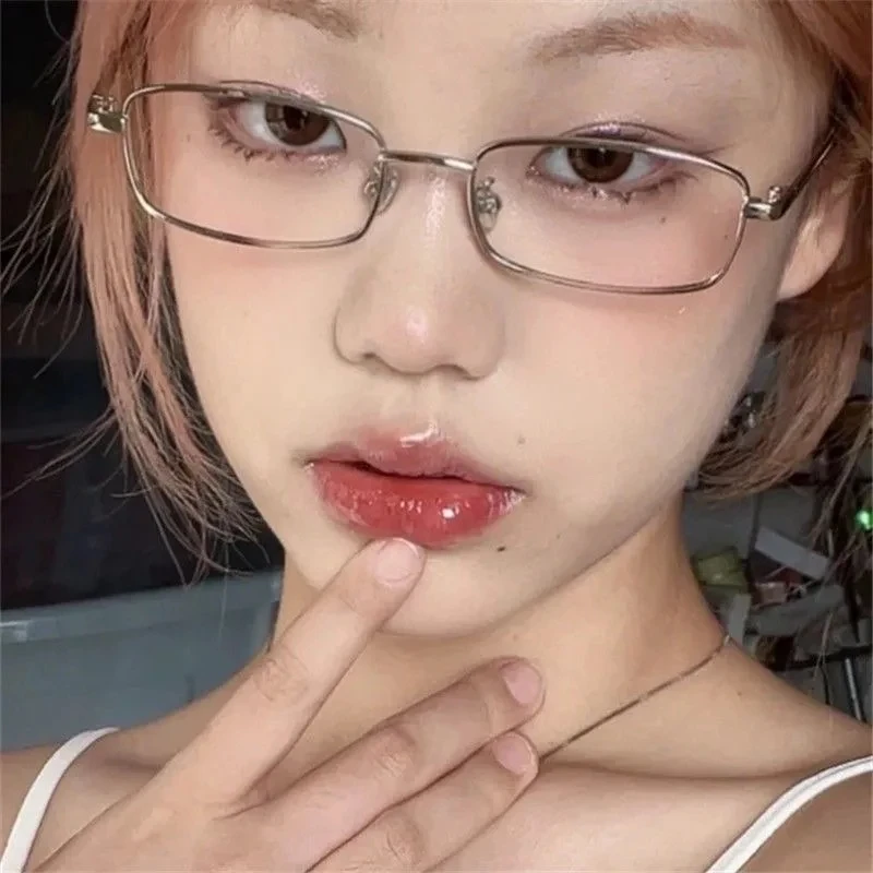 Y2K Harajuku gafas con montura cuadrada pequeña para mujer, gafas de Metal Retro, gafas transparentes, gafas decorativas