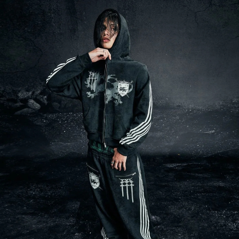Y2K New Gothic Punk Impresso Homens e Mulheres de Rua Moda Com Capuz Camisa Esportiva Hip Hop Retro Harajuku Zíper Solto Com Capuz Spor