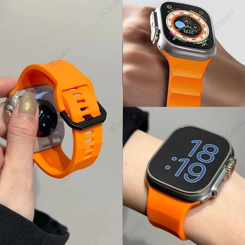 Funda de silicona y correa para Apple Watch Series 9, 45mm, 41mm, 8, 7, Iwatch Ultra 2 Series 6 5 4 SE, funda protectora de pulsera de TPU