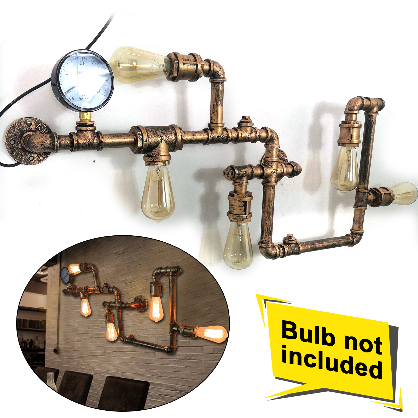 5-Kopf-Wandleuchte aus Eisen, Wasserpfeifenlampe aus Eisen