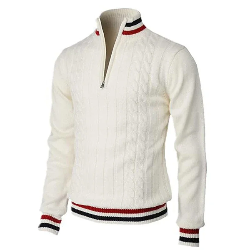 Männer Pullover Pullover Rollkragen Zipper Dicke Tops Volle Hülse Splice Einfache Slim Fit Top Stricken Casual Regelmäßige Herbst Winter