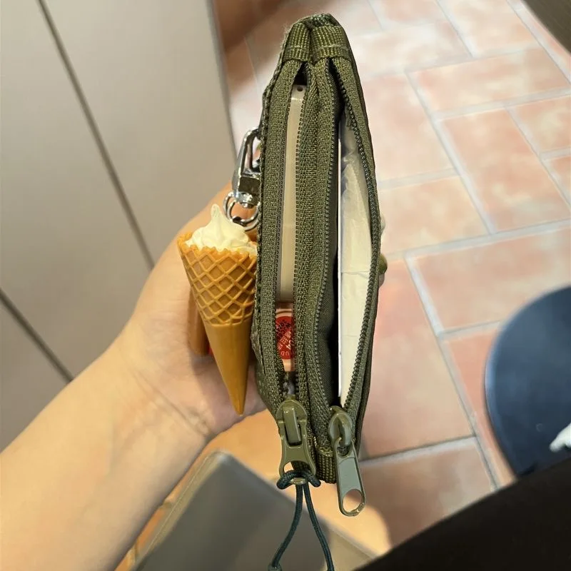 Cartera corta portátil, nueva malla, monedero con cremallera de doble capa, tarjetero cuadrado de nailon, bolsa organizadora de maquillaje