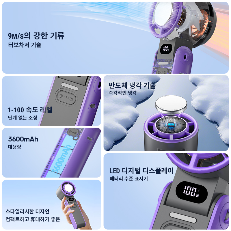 KINSCOTER 야외 접이식 휴대용 선풍기 미니 쿨링 충전식 3600mAh 100레벨 자유 제어 고속 터보 팬 Outdoor Foldable Portable Handheld Fan Mini Cooling Rechargeable 3600mAh 100-level Free Control High Speed Turbo Fan