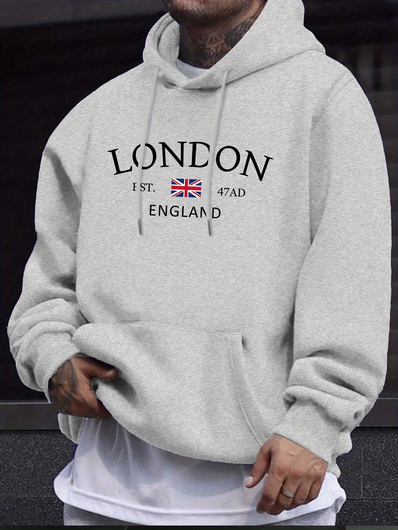 London Fashion Print Hoodies voor heren Casual herfst Winter casual sweatshirt Kangoeroezak Lange mouw Herfst/Winter eenvoudig