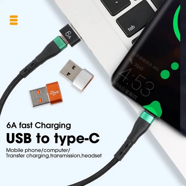Adaptador USB a tipo C OTG 6A, convertidor de cargador USB-C macho a hembra tipo c de 120W para transferencia de datos Macbook Samsung