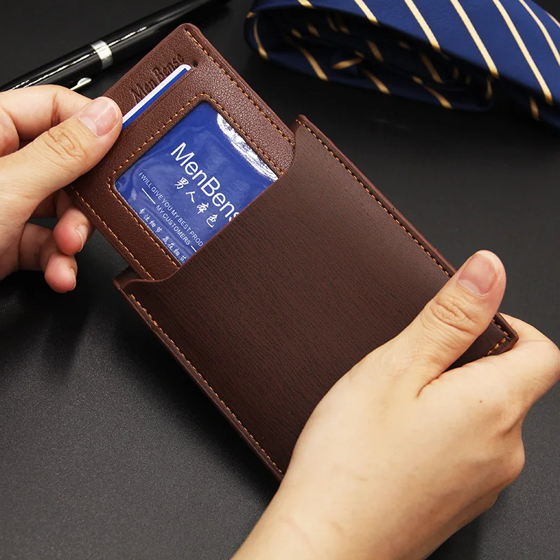 Nueva cartera para hombre, cartera corta multifuncional a la moda para ocio con borde de hierro, tarjetero, cartera de cuero