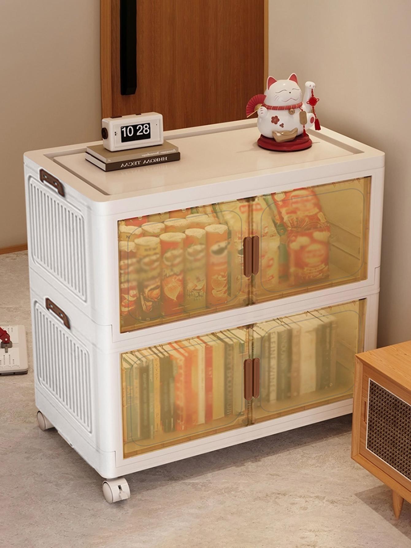 45-5layers Plastic Storage Bins with Lids, Stackable Storage Containers with Wheels, Folding Storage Boxes, Collapsible Storage