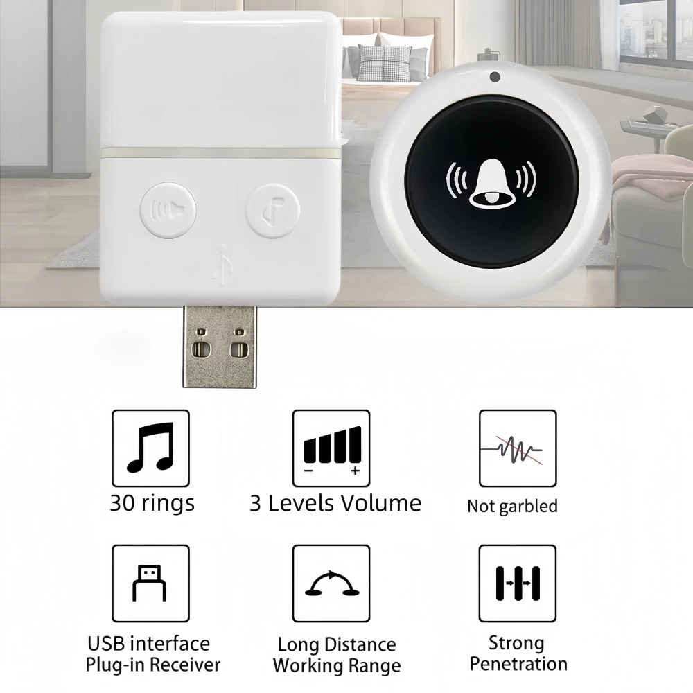 150M Wireless Doorbell for Home Outdoor Smart USB Door Bell RF 433MHz Remote Control 30 Ring Volume Adjust Receiver With Battery