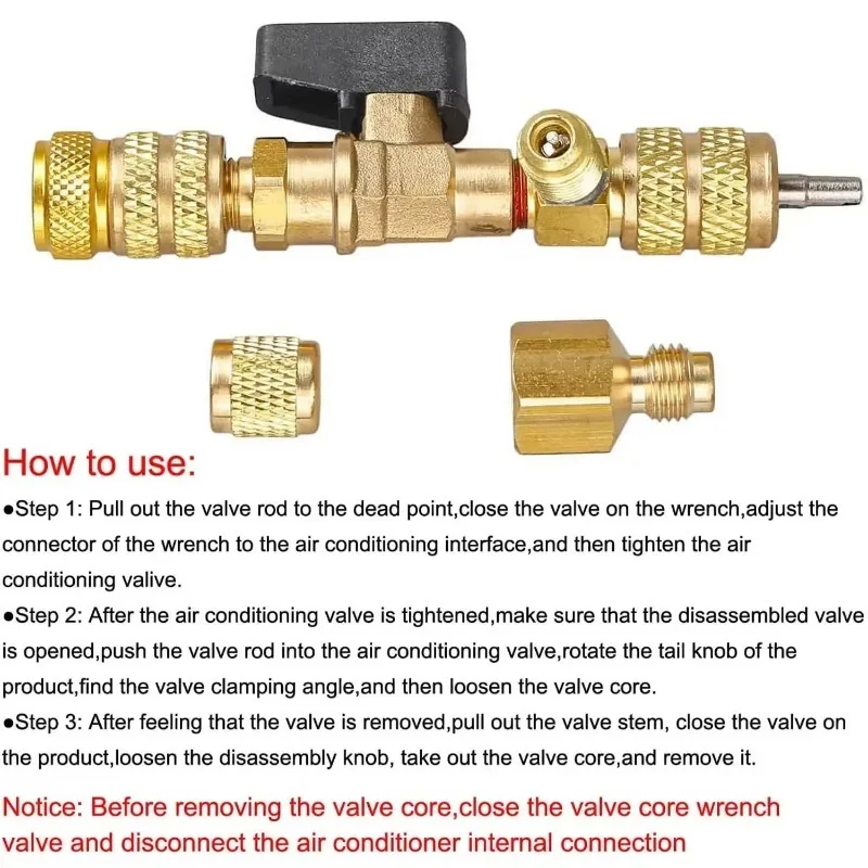 Valve Core Remover Installer Kitwith Dual Size 1/4 and 5/16 Ports for R12,R22,R32,R404,R407,R410, R404 A/C Air Condition System