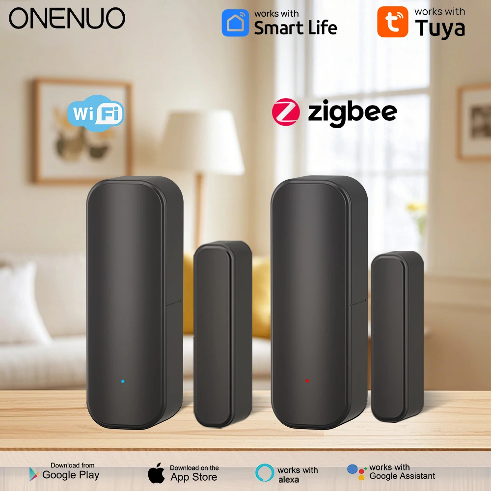 Tuya WiFi or Zigbee Door Sensor Smart Life Home Security Door Open Alert Sensor Window Sensor Alarm System with Black Color