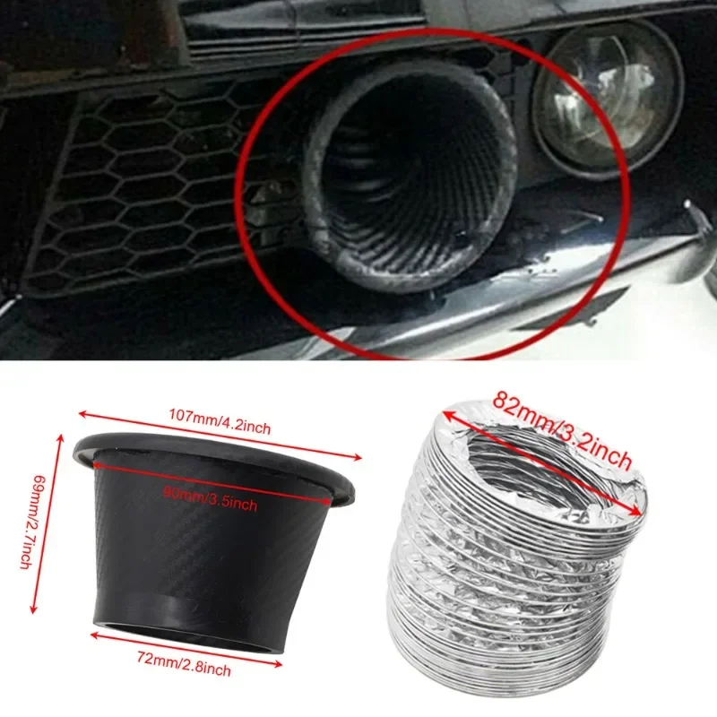 Universele auto luchtinlaatsysteemkit voorbumper turbo luchtinlaatpijp ABS koolstofvezel look voor verbeterde prestaties en koeling