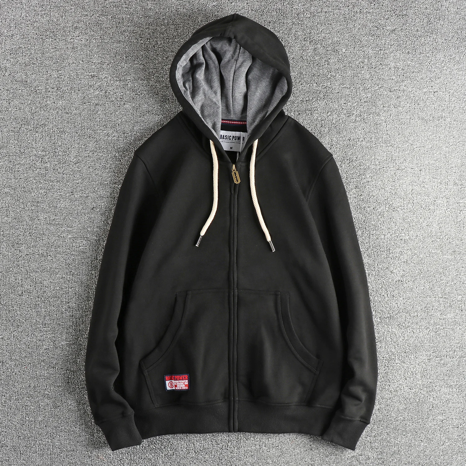 Thiened Fce Hooded Cardigan Men's Casual Pure Color Sweatirt American Sle Retro ex Zipper Closure Comfortable Fit