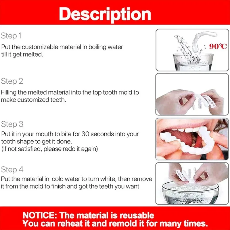 Chapa para dientes, soportes para dentaduras postizas blanqueadoras, cubierta temporal para dientes postizos, sonrisa perfecta, Kit de dentadura de ajuste cómodo