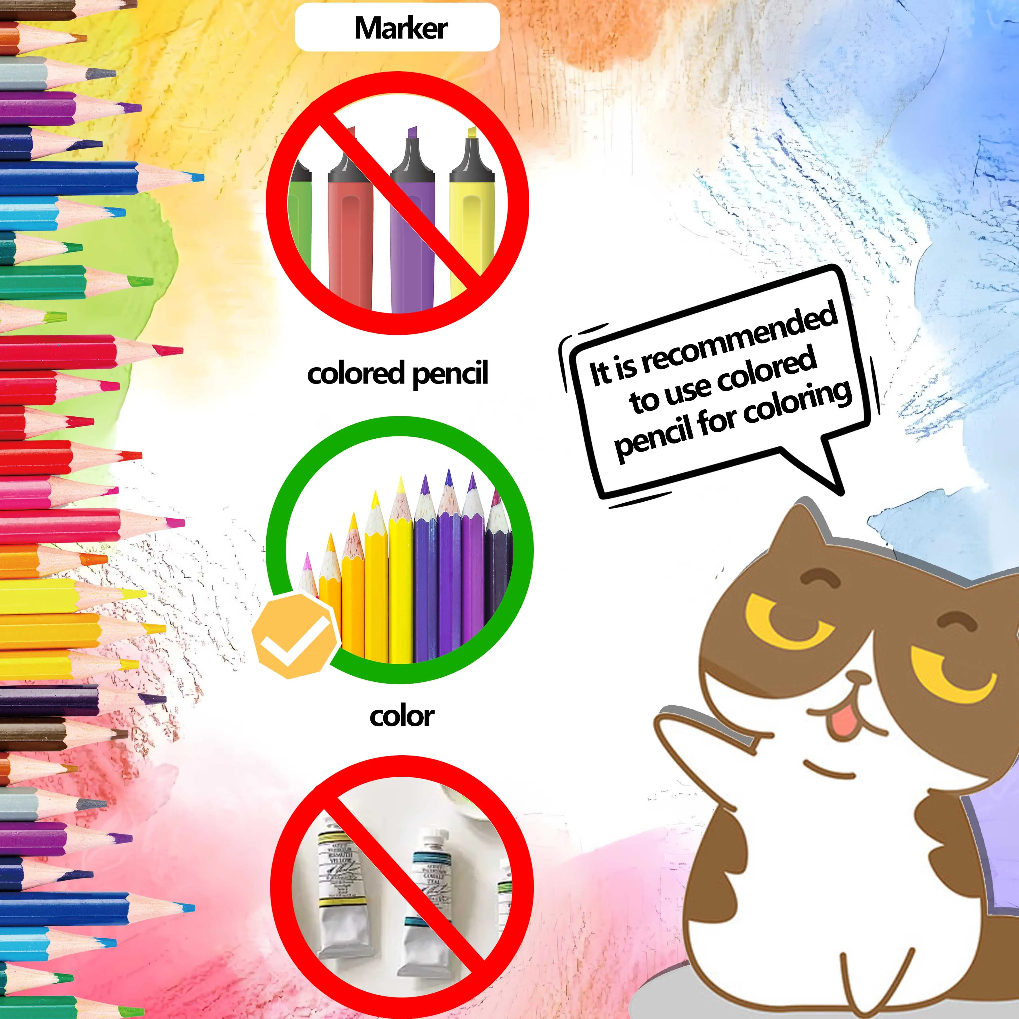 Libro para colorear para adultos, libro ilustrado único con temática de gato para relajación, papel mejorado para colorear cómodo, regalo perfecto para amigos