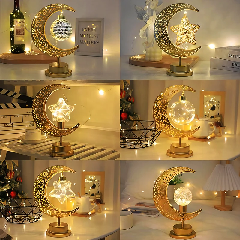 Eid Mubarak Étoile Lune Lumière Chambre LED Lampe de Table Musulman Ramanda Festival Veilleuse Atmosphère De Noël Fête De Mariage Lumière