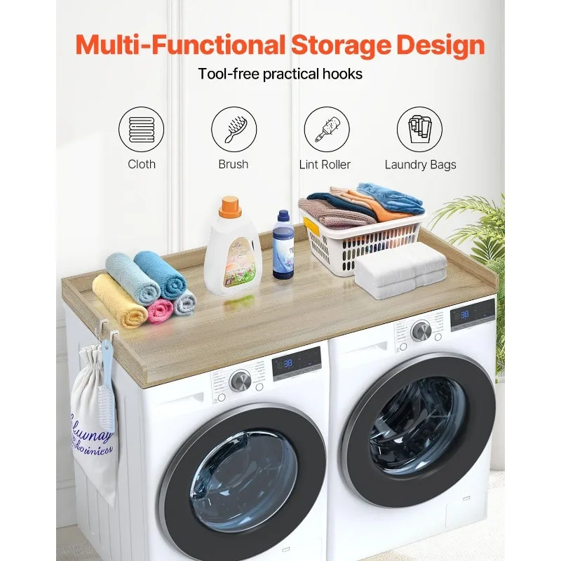 Royxen Laundry Countertop Solid Wood, Countertop for All Front-Loaded Washing Machine and Dryer, Extra Room for Laundry Room,