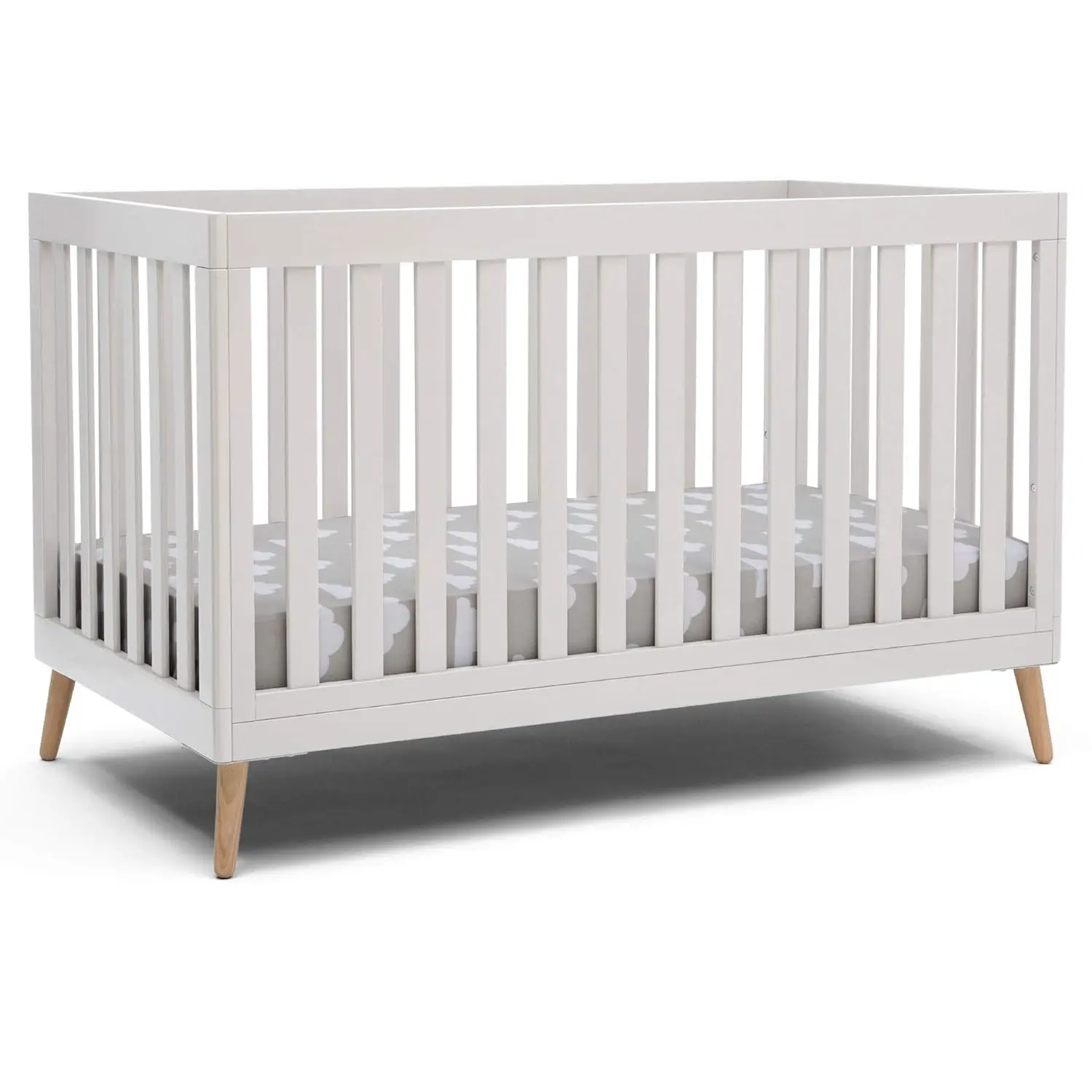 Children Essex 4-in-1 Convertible Baby Crib, Bianca White with Natural Legs