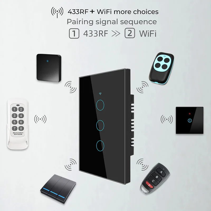 Tuya app eua wifi interruptor de parede inteligente 1/2/3 gang sem fio neutro sensor toque led interruptores luz casa inteligente alexa google casa