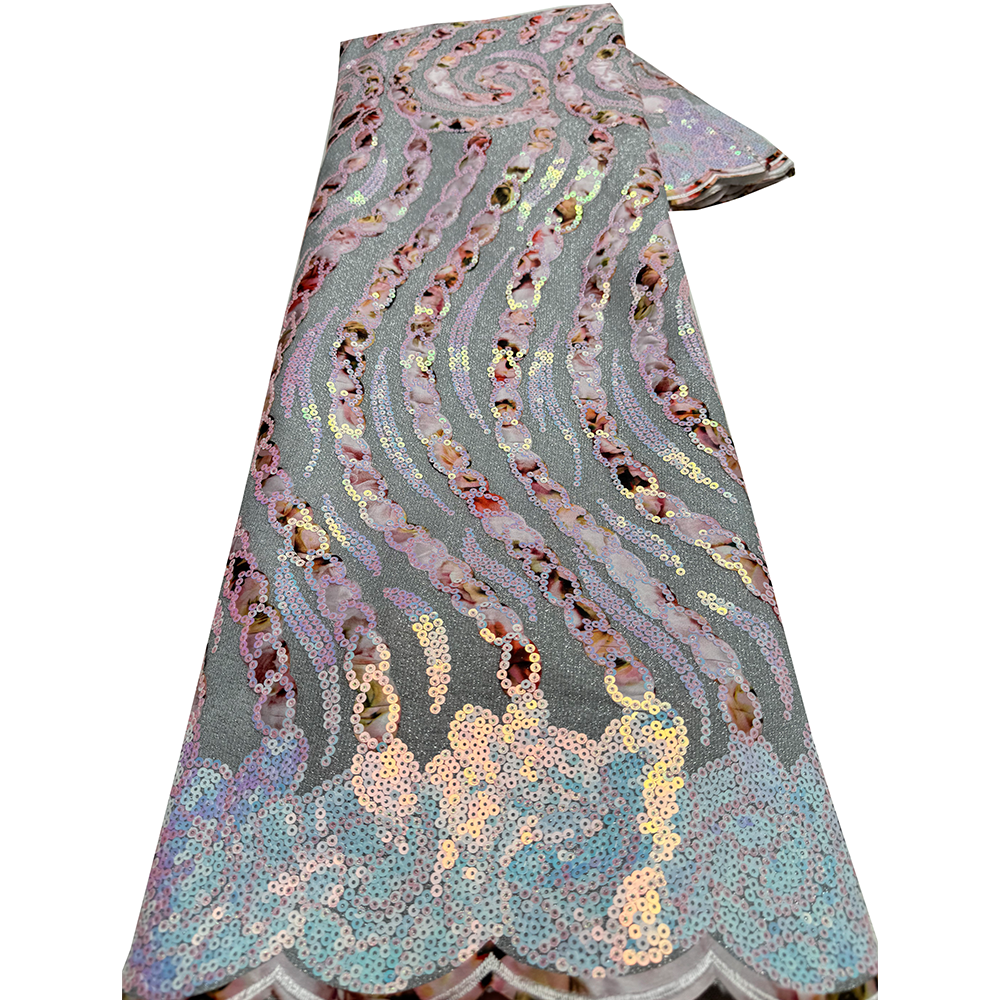 Sequenz Afrikanischer Spitzenstoff 5 Yards 2025, hochwertige Pailletten, nigerianische Hochzeit, Asoebi-Spitzenmaterial, Luxusstoffe für Kleid