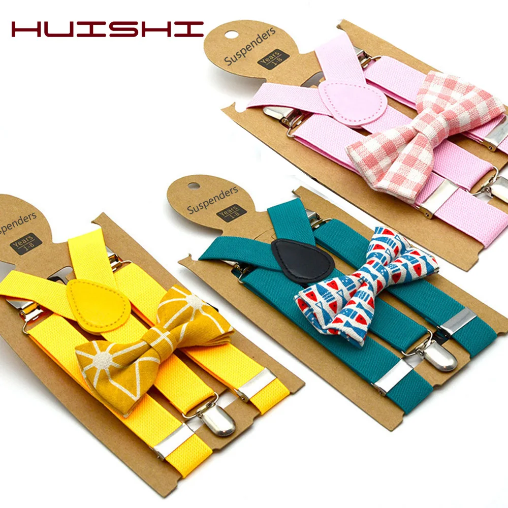 Bretelle per bambini di alta qualità Cintura per bambini in tinta unita Set papillon Bretelle regolabili per bambini Clip-on Y-Back Bretelle elastiche