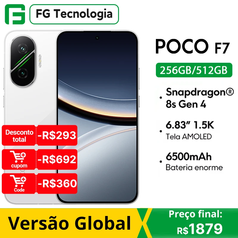 Versão Global Smartphone POCO F7 5G Snapdragon ®   8s Gen 4 6500mAh 6,83" 1,5K AMOLED Display 50MP Câmera OIS IP68