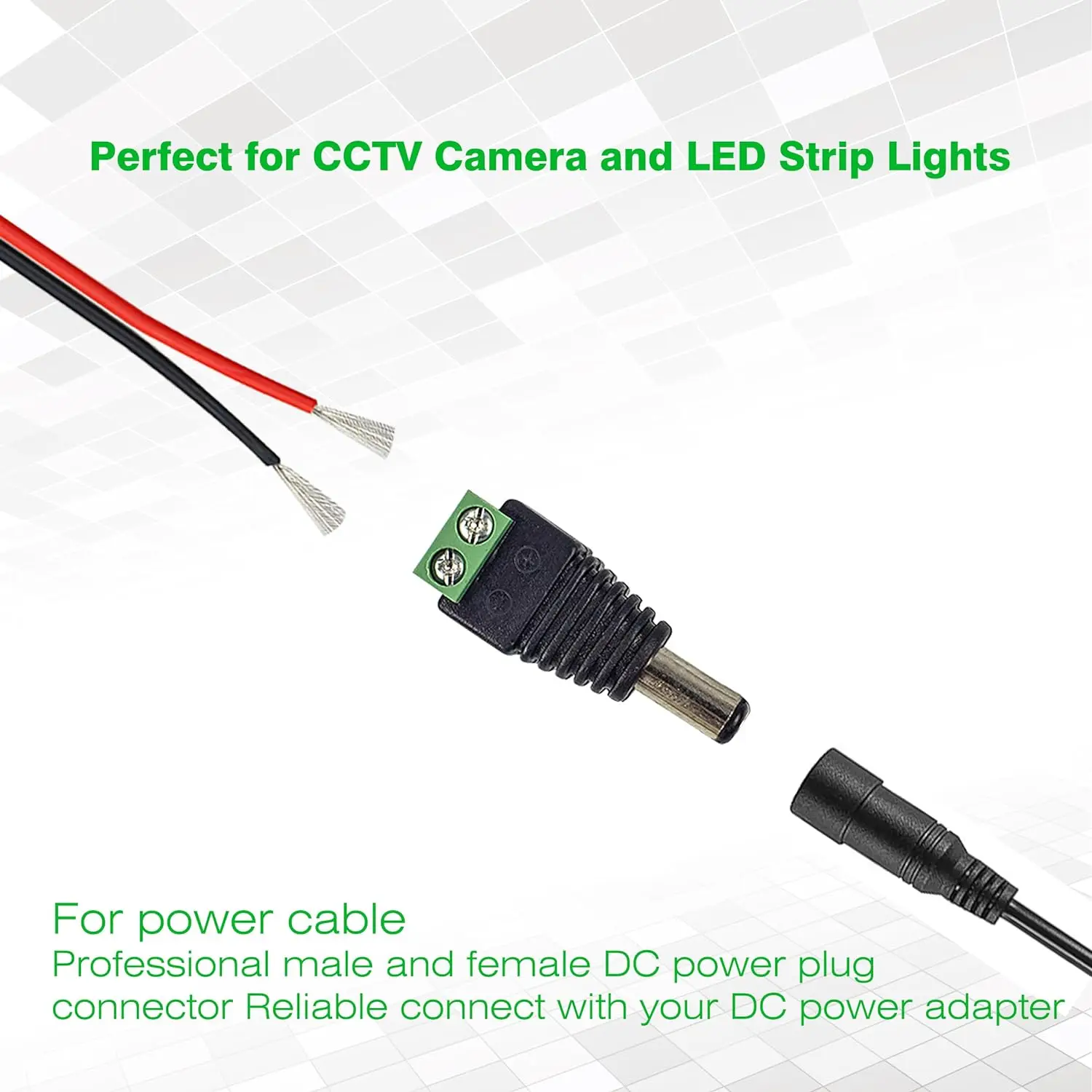 10 คู่ 12V DC Power Connector 5.5 มม.x 2.1 มม., (10 x ชาย + 10 x หญิง) แจ็คปลั๊กอะแดปเตอร์บาร์เรล,DC Power Connector