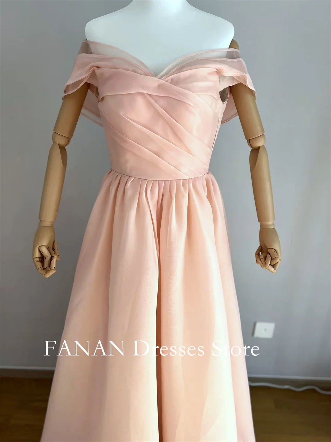 FANAN 맞춤형 핑크 이브닝 파티 드레스, 오간자 코리아 백리스 구김, 웨딩 여성 가운, 이벤트 무도회 가운