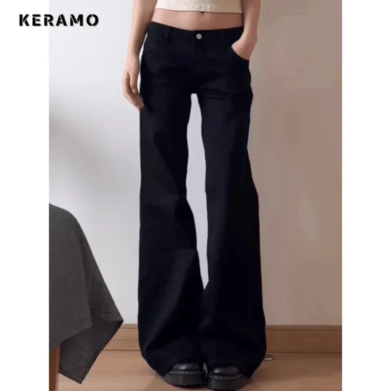 Normcore Y2K だぶだぶの黒デニムズボン洗浄ヴィンテージカジュアルミニマリストパンツグランジハイウエスト無地ストリートレトロジーンズ