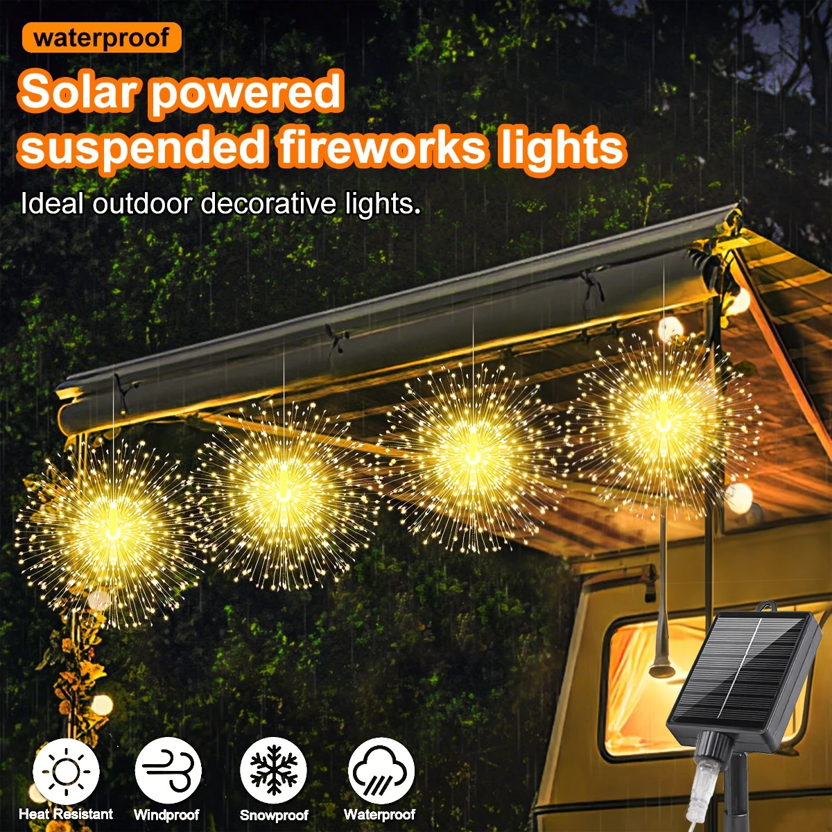 Nowe Lampki Solarne Fajerwerki 4/5 szt. Zewnętrzne Wodoodporne Lampki Wiszące 8 Trybów Oświetlenia Dekoracja Ogrodu na Imprezę