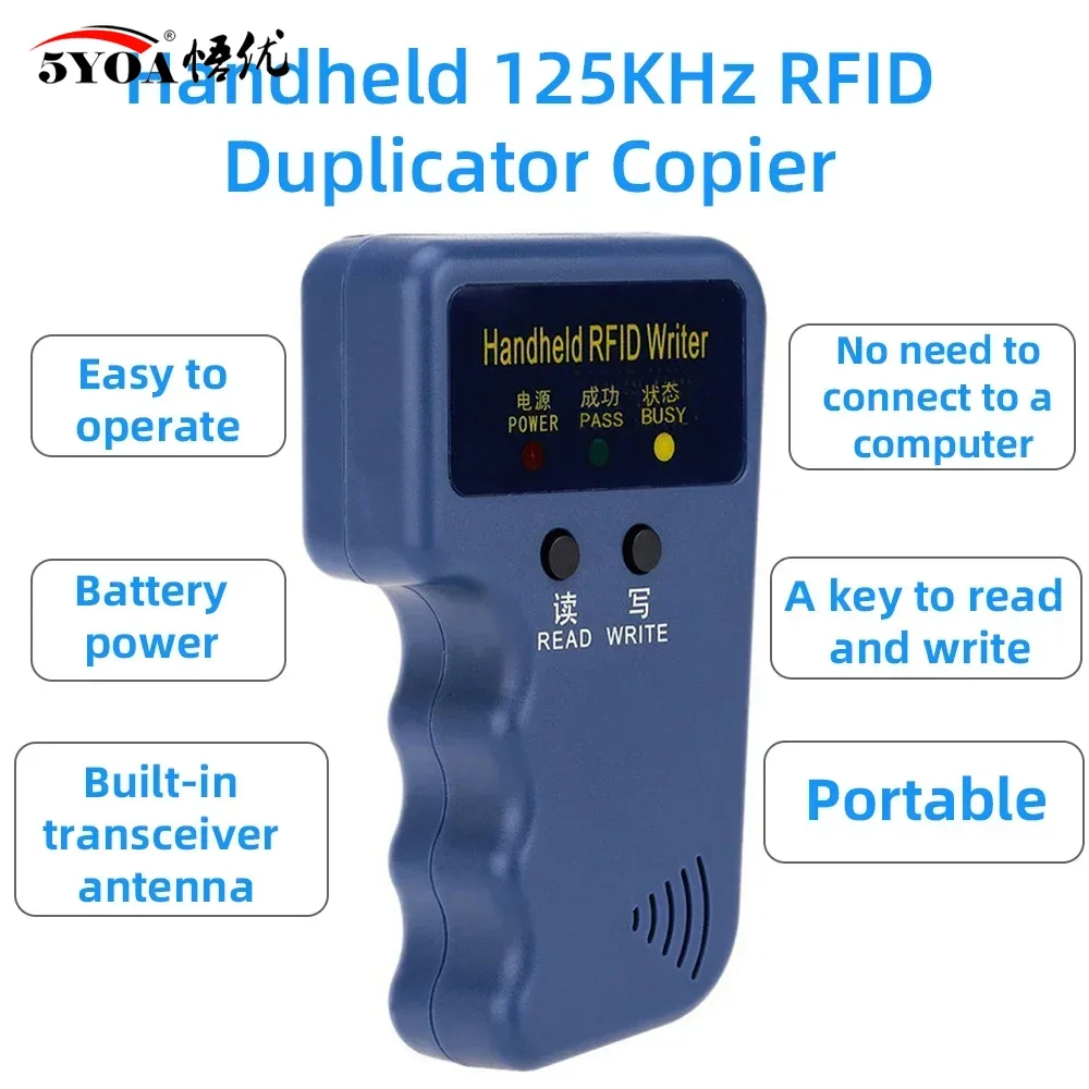5YOA RFID tarjeta de identificación copiadora repetitiva portátil 125KHz EM4100 5200 programador duplicador T5577 etiquetas de llaveros regrabables