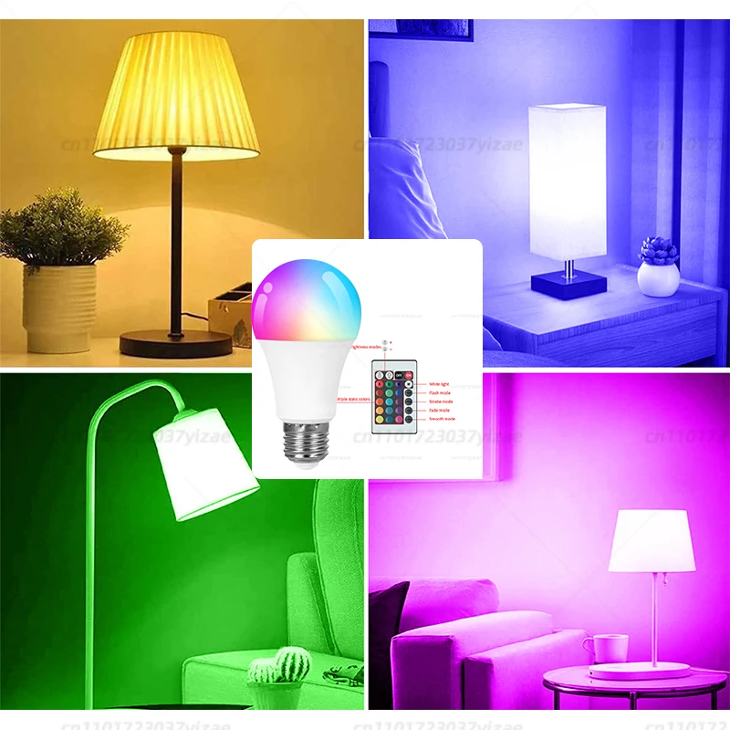 Żarówka LED z pilotem IR 220 V, ściemnialna żarówka RGB + biała, podstawa E27, do domu/na imprezę/dekoracji, oszczędność energii