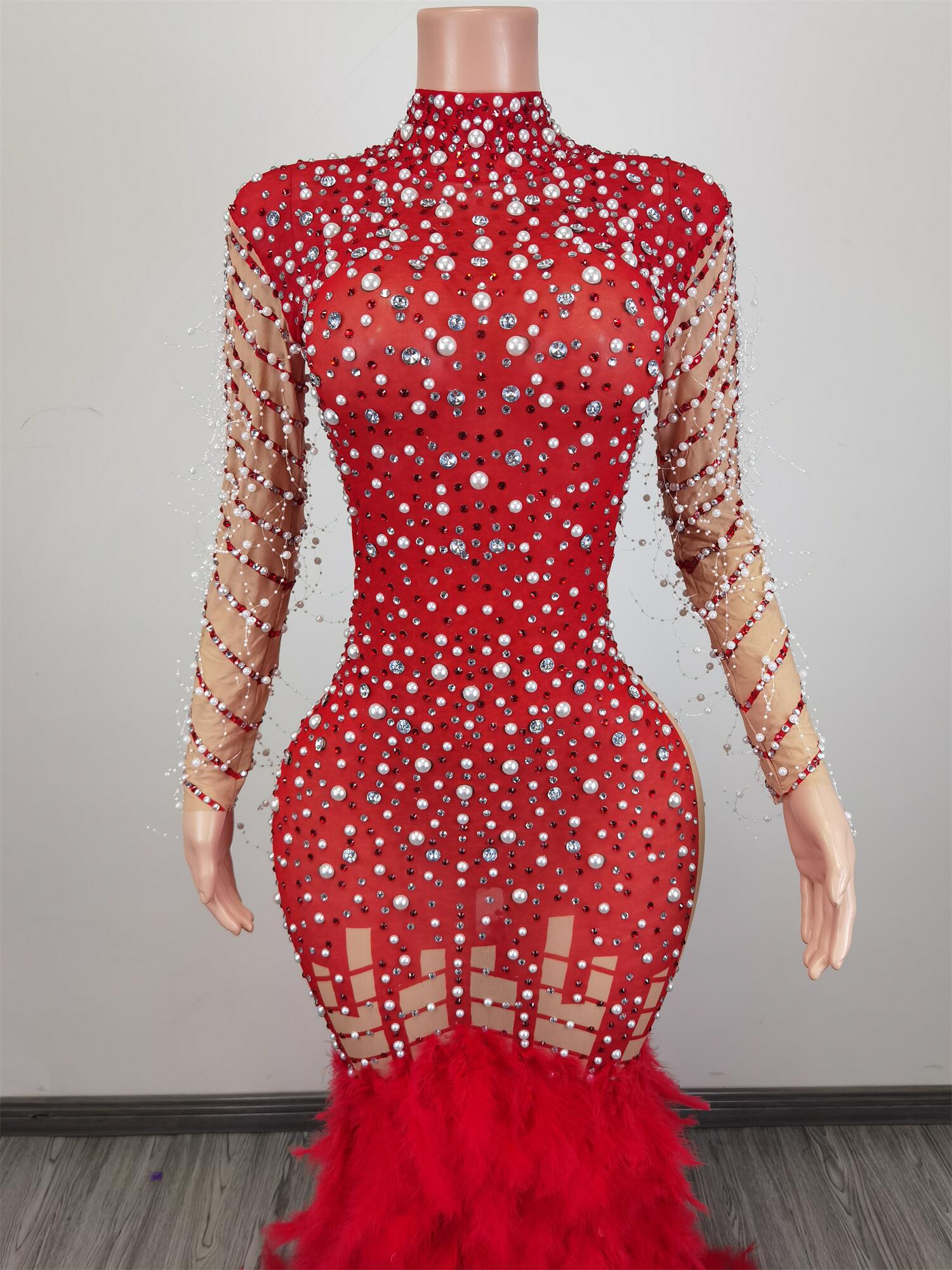 女性のための長いイブニングドレス,羽,人魚,セクシー,チュール,真珠,ドバイ,パーティー,フォーマル,赤,liantiyumao