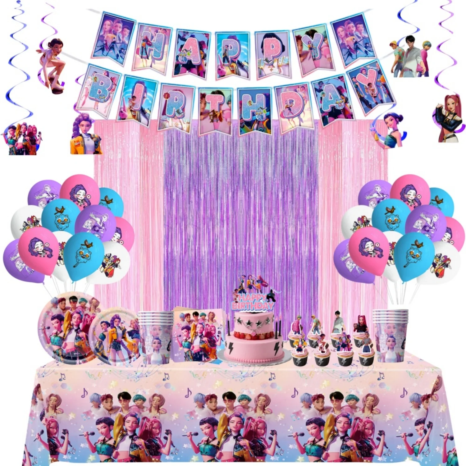 Hot KPop Demon Hunters decoraciones de cumpleaños dibujos animados Anime globos taza plato mantel para niños niña Baby Shower suministros para fiestas