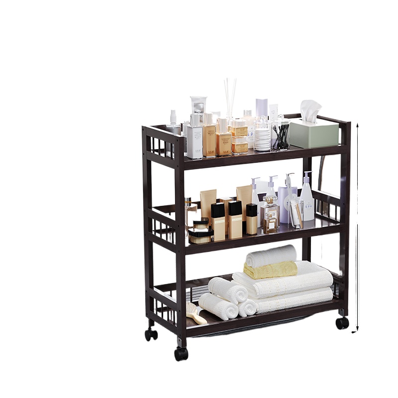 Bamboo Beauty Salon Rolling Cart Mobile Nail Hair Styling Tool Organizer for Spa Barber Shop Storage Trolley Home Storage Rack