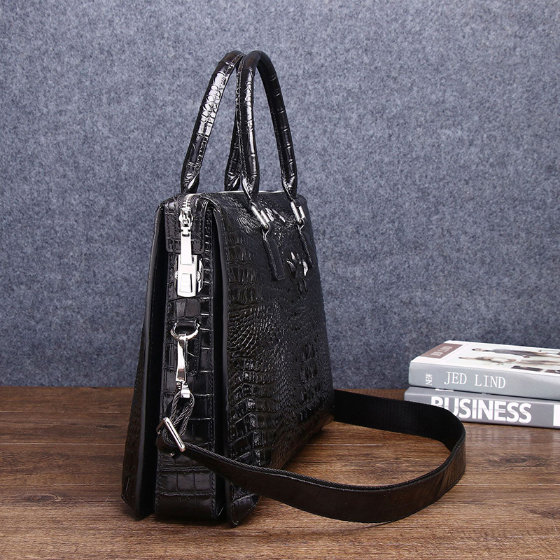 New Style Men's Crocodile Bone Pattern Business Bag with Password Lock, Durable Computer Bag, Adjustable Shoulder & Crossbody
