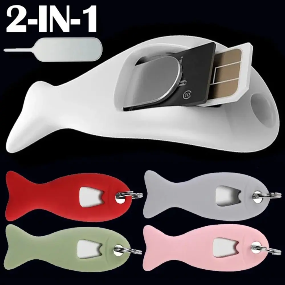 Fish Shape Sim Card Pin Needle Tray Protective Sleeve Silicone Sim Card Pin Holders Keyring for iPhone/Mi/Samsung/Huawei