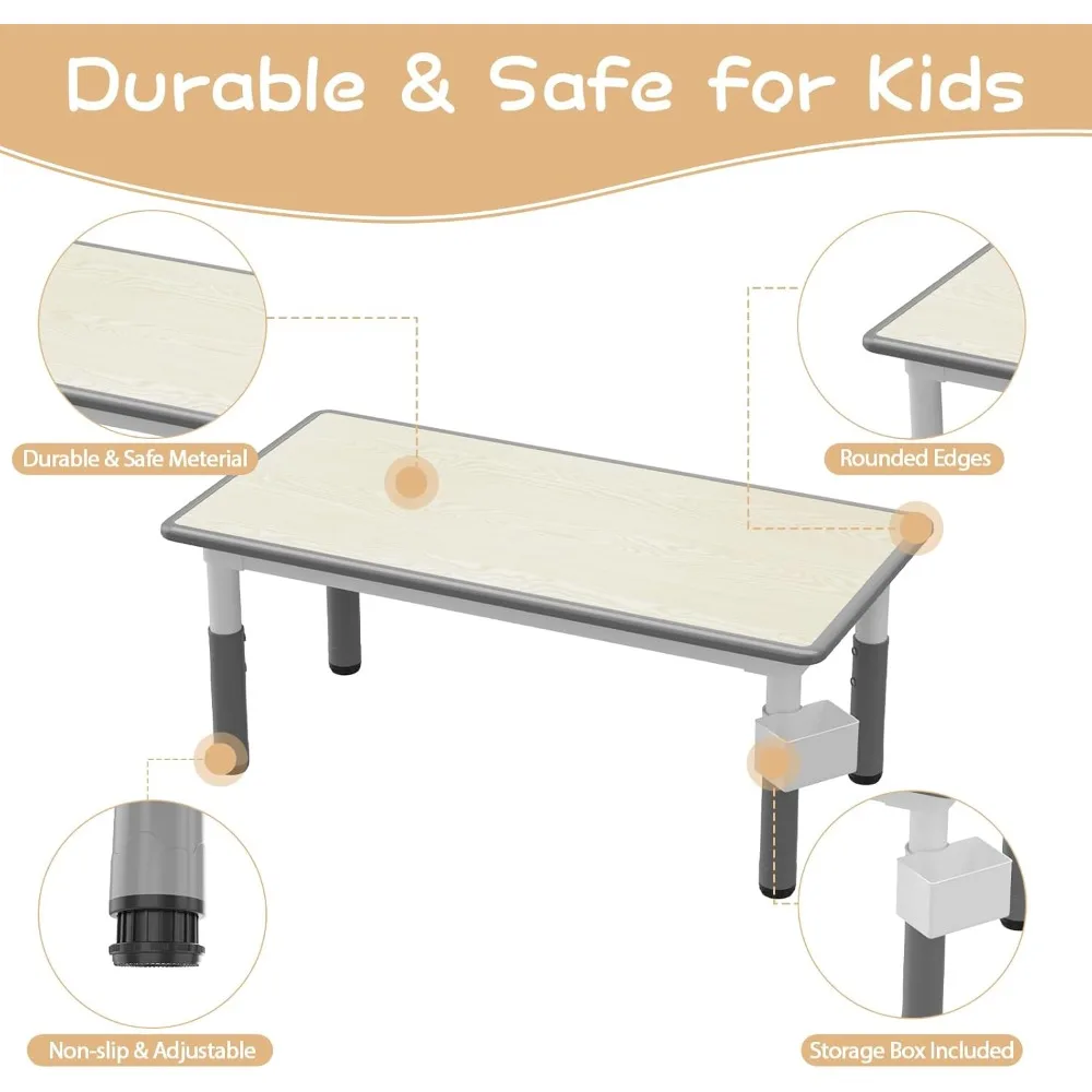 Kids Table and 6 Chairs Set, Height Adjustable Toddler Table and Chair Set, Graffiti Desktop,Children Study Table for 6 for Home
